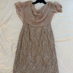 Lace Dress with Sheer Overlay in Beige and Cream